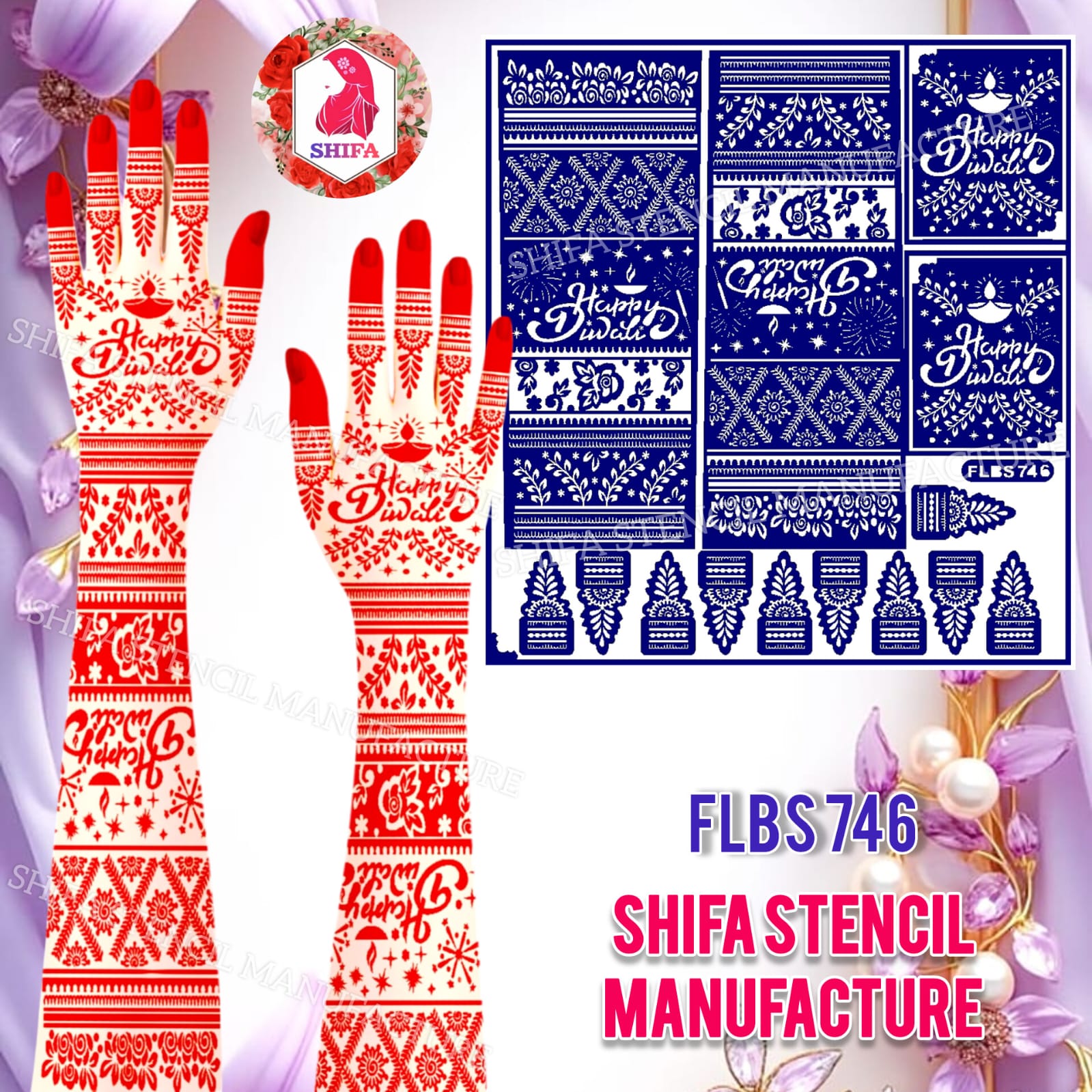 FLBS 746 Bright Diwali Special Design Sticker overview Henna Stencil - Shifa Stencil